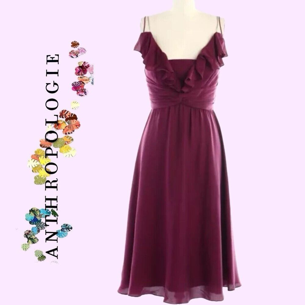 Anthropologieโ BHLBD Quillaree Silk Berry Couplet Dress Size 2 NWOT